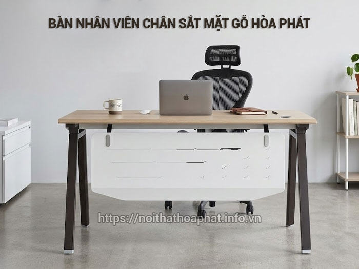 Bàn nhân viên chân sắt mặt gỗ