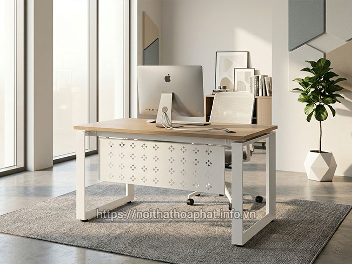 Bàn nhân viên chân sắt mặt gỗ