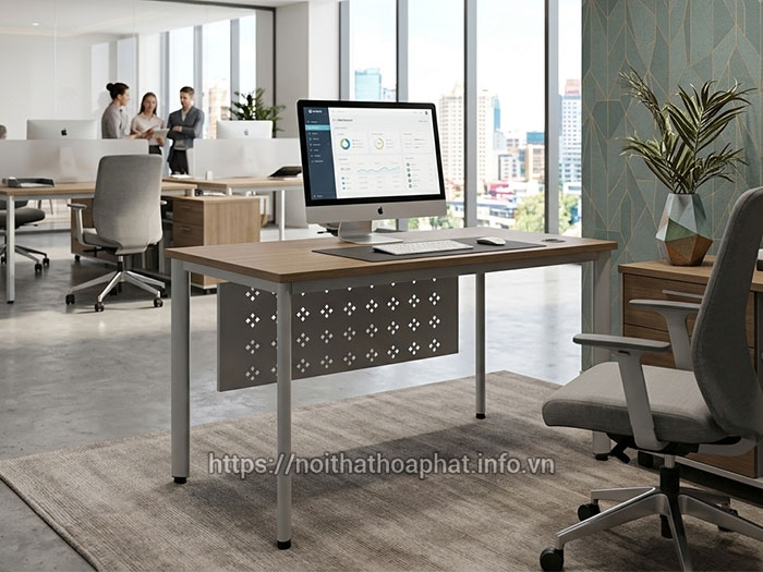 Bàn nhân viên chân sắt mặt gỗ