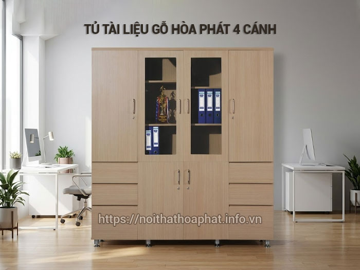 Tủ tài liệu gỗ Hòa Phát 4 cánh