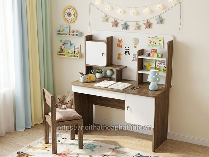 Bàn học liền giá sách cho bé