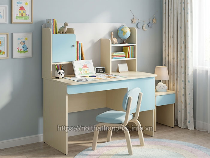 Bàn học liền giá sách cho bé
