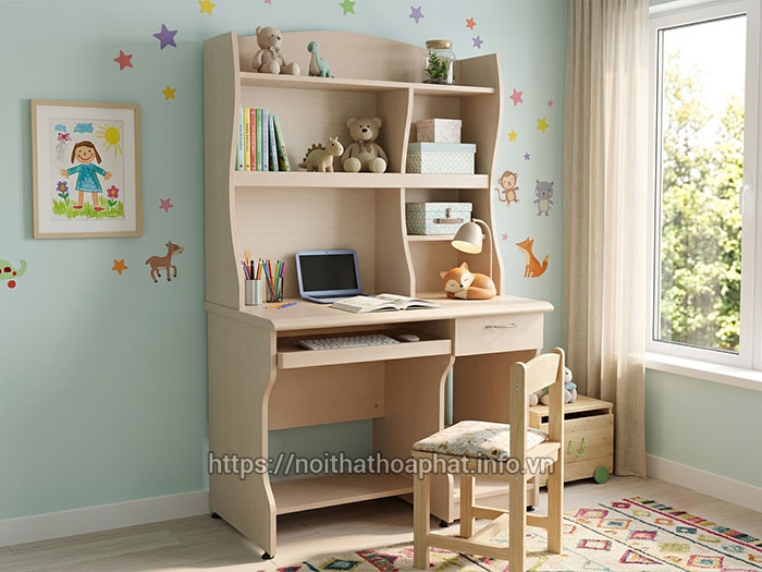 Bàn học liền giá sách cho bé