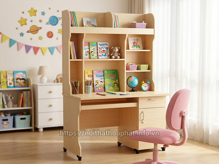 Bàn học liền giá sách cho bé