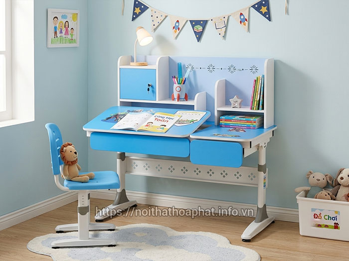 Bàn học liền giá sách cho bé
