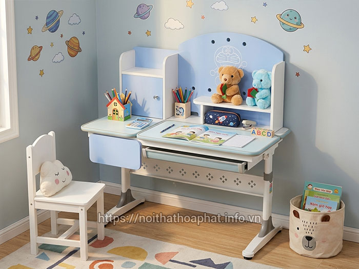 Bàn học liền giá sách cho bé