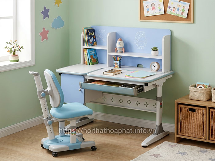 Bàn học liền giá sách cho bé