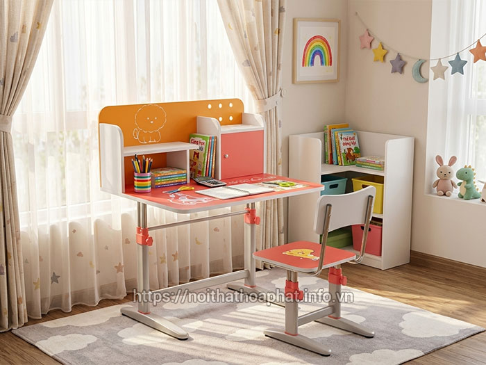 Bàn học liền giá sách cho bé