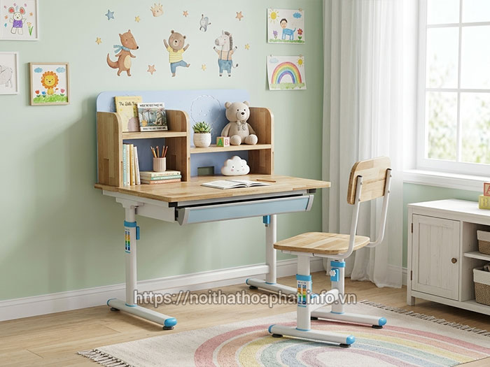 Bàn học liền giá sách cho bé