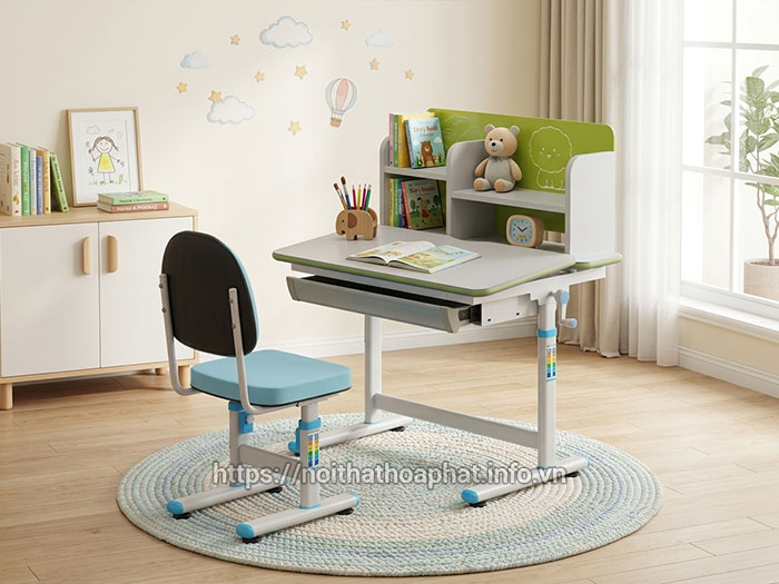Bàn học liền giá sách cho bé