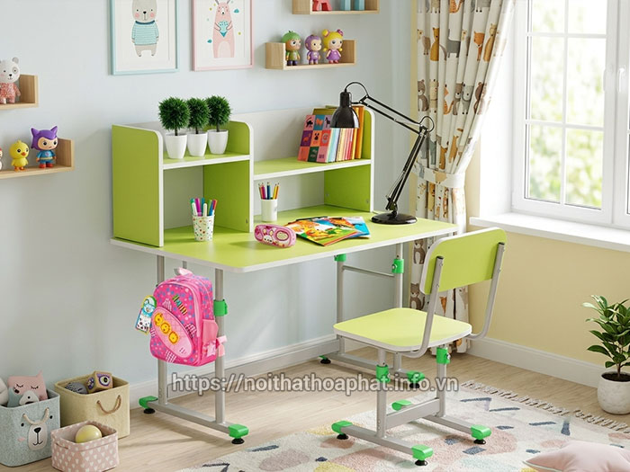 Bàn học liền giá sách cho bé