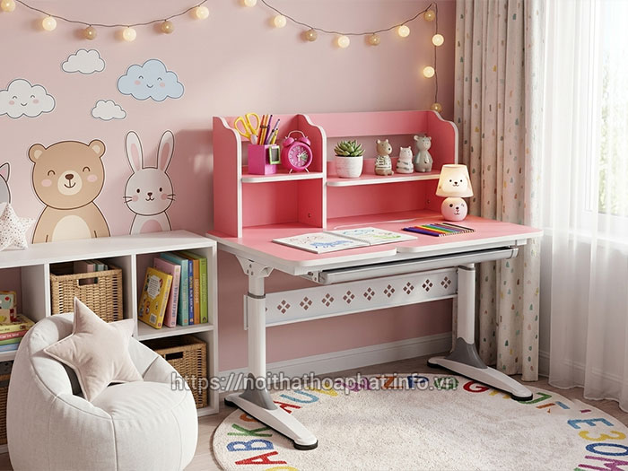 Bàn học liền giá sách cho bé