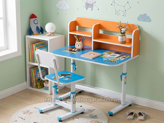 Bàn học liền giá sách cho bé