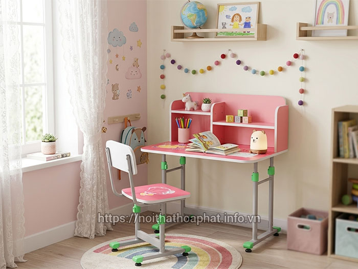 Bàn học liền giá sách cho bé